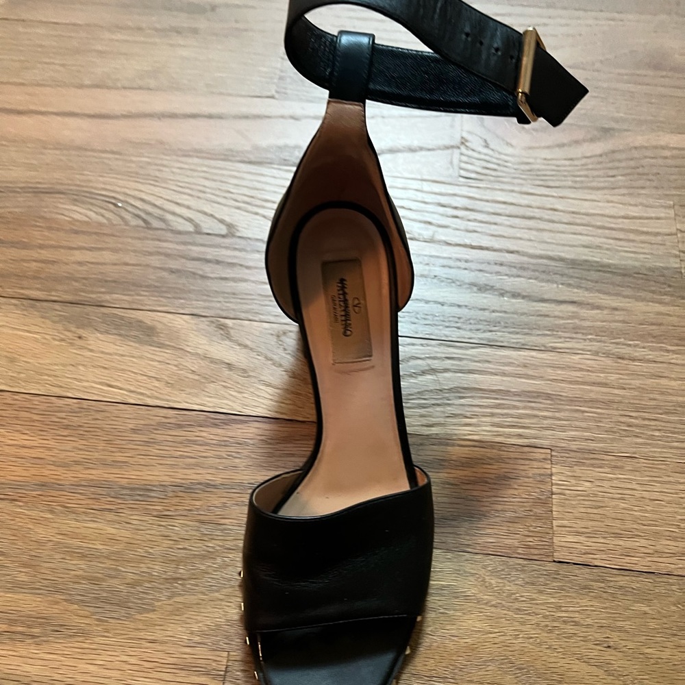 Valentino Black Leather Soul Rockstud Ankle Strap Block Heel Sandals Size 38 - Picture 10 of 16